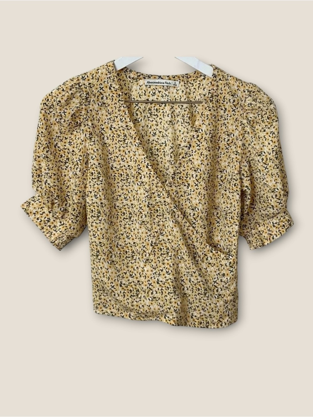 Abercrombie & Fitch Yellow Ditsy Floral Wrap-Style Blouse